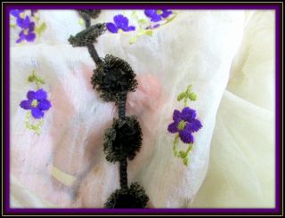 Delicate Rare Antique Civil War Victorian French Silk Chenille Flower Trim Pc