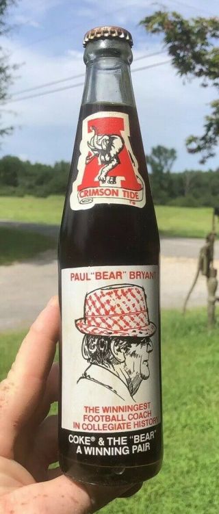 Rare Alabama Bear Bryant Bottle Elephant Tail Varint Htf Full Coca Cola