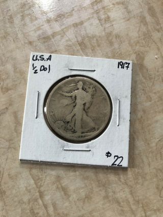 1917 Walking Liberty Silver Half Dollar Rare Antique Eagle