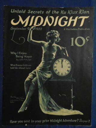 Midnight September 9th 1922 Very Rare Macfadden Ku Klux Klan Article