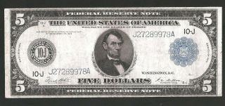 Rare Kansas City Type A 1914 $5 Federal Reserve Note
