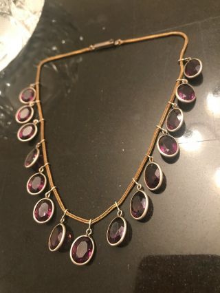 Estate C1880 Victorian Gold And Sterling Silver Amethyst Necklace - Rare