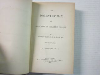 Two Vols.  - The Descent of Man by Charles Darwin 1871 FIRST AMERICAN ED - Rare 5