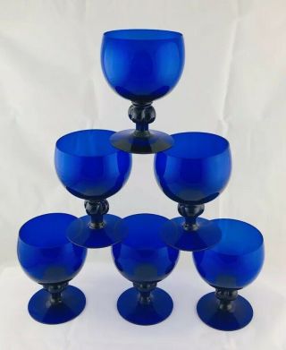 Rare Set Of 6 Bristol Blue Wine Goblets / Glasses 4 - 3/8” Tall - Stunning 2
