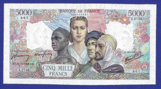 5000 Francs 1946 Banknote From France.  Rare Serial Z No Pinholes