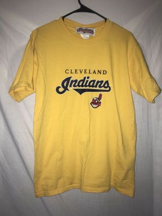 Vintage Rare Yellow Embroidered Cleveland Indians Authentic T - Shirt - Chief Wahoo