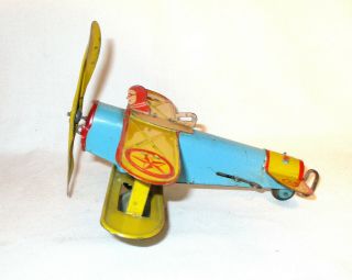 Rare Marx Tin Wind Up Biplane W/pilot.  2 - 7 " Wings.