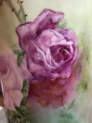 Rare T&v Limoges France Hand Painted Signed Mums 12 " Cabbage Rose Vase