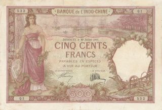 500 Francs Vg Banknote From French Somaliland 1927 Pick - 9 Huge Sized Rare