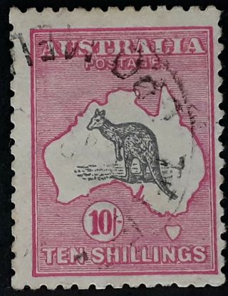 Rare 1917 - Australia 10/ - Grey & Pale Aniline Pink Kangaroo Stamp 3rd Wmk