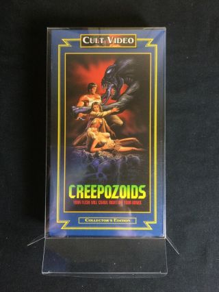 Creepozoids 1987 Rare Cult Video Horror Vhs W Box Protector Ww3 See Store