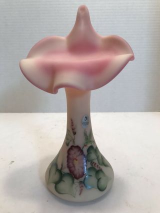 Fenton Jack In The Pulpit Rare Hummingbird Hand Painted Vase Numbered,  Signed