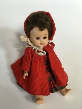 Vintage Vogue Jill Doll W Red Plaid Dress And Red Coat & Hood Rare Gold Bracelet