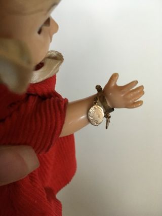 Vintage Vogue Jill doll w Red Plaid Dress And Red Coat & Hood Rare Gold Bracelet 4