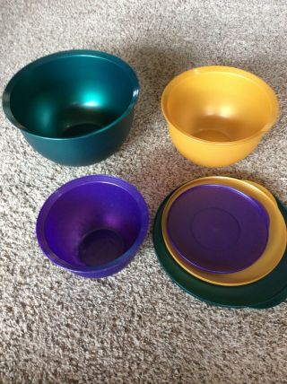 Tupperware Impressions Rare Jewel Tones Mixing Bowl Set Of 3 Nesting Green Gold