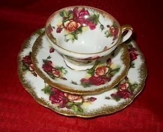 Rare 3 Piece Vintage Royal Sealy Cup,  Saucer,  & Plate Roses And Brushed Gold