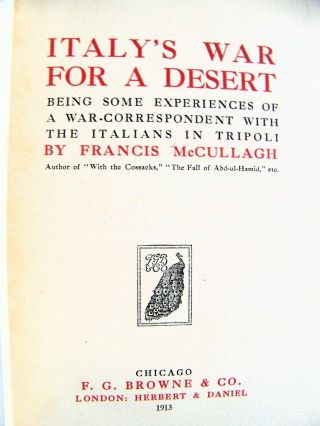 RARE 1913 Ed.  ITALY ' S WAR FOR A DESERT (TRIPOLI) By FRANCIS McCULLAGH w/Photos 4
