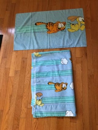 Garfield Vintage Flat Bed Sheet 1978 Full Queen Rare Odie Jim Davis Cartoon