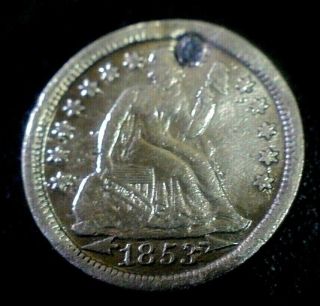 Rare 1853 Au - Bu Seated Liberty Choice Silver Dime Coin Luster