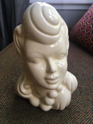 Vintage Rare Ceramic Lady Woman Head Planter Vase Signed Usa Made Euc