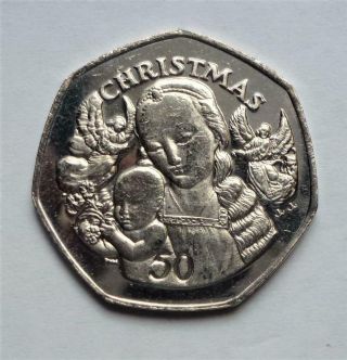 Rare 2000 Gibralter Unc Madonna And Child Xmas 50p Coin