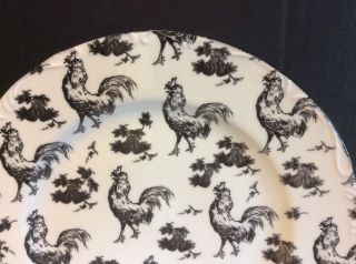 Rare.  Aux Au Provence Black & White Rooster Transfer Ware Dinner Plate