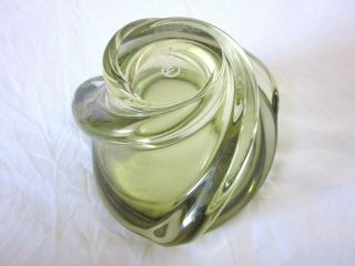 Rare Vintage 1940s - 50s Signed Chalet Olive Green & Clear Art Glass Bowl Vase 5
