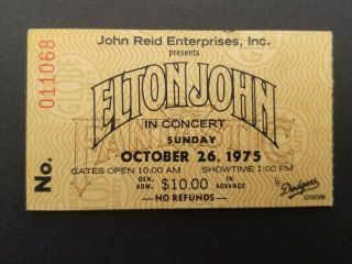 1975 Elton John La Dodgers Stadium Ticket Stub Sun Oct 26th Rare