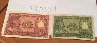 Rare 1951 Republica Italiana 50 & 100 Lire Bank Note