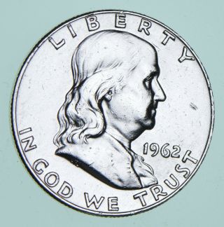 Higher Grade - 1962 - D - Rare Franklin Half Dollar 90 Silver Coin 095