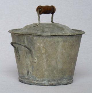 Prmitive Rare Small Antique Vintage French Zinc Bucket With Lid And Handles