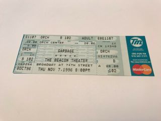 Rare Garbage Concert Ticket 11/7/96 Beacon Theater Nyc