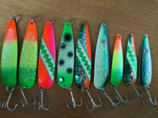 (9) Rare Fishlander Trolling Spoons Great Lakes Salmon Trout Downriggers Warrior