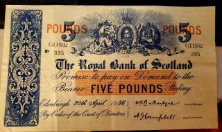 The Royal Bank Of Scotland 5 Pounds 1956 Rare G11502/395