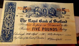 THE ROYAL BANK OF SCOTLAND 5 POUNDS 1956 RARE G11502/395 3