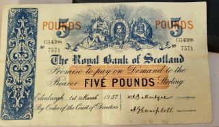 THE ROYAL BANK OF SCOTLAND 5 POUNDS 1957 RARE G14388/7571 2