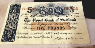 THE ROYAL BANK OF SCOTLAND 5 POUNDS 1957 RARE G14388/7571 3