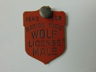 Very Rare - Vintage 1945 - 1946 Male Wolf Hunting License Tag Nation Wide
