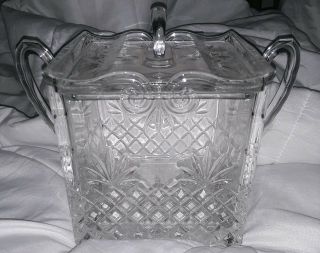Rare Eapg Square Trophy Handled Biscuit Jar/ice Bucket With Lid
