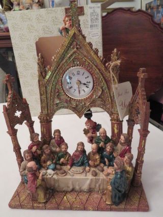 Mantle Table Clock Pendulum The Last Supper /w Angel Rare And Unique