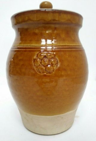 Rare Rowe Pottery Handmade Jug With Lid & Handle,  Yellow Gold Brown