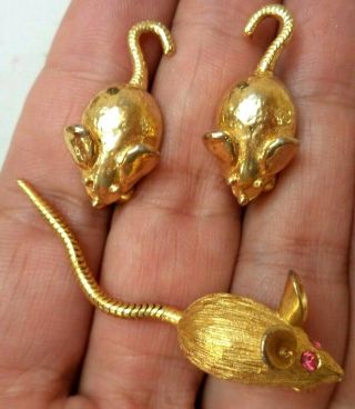 Rare Vintage Estate Signed Mimi Di N Mouse 1 " Clip Earring 2 " Brooch Set 2273o