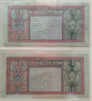 Rare Pair Banknote Netherlands Indies,  Javasche Bank 1938 (P - 79) 10 Gulden 2