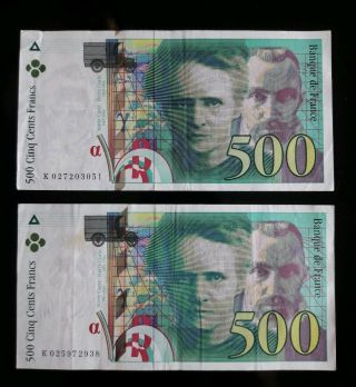 France Rare 2 X 500 Francs 1994,  Pierre & Marie Curie Circ.