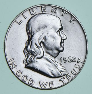 Higher Grade - 1962 - D - Rare Franklin Half Dollar 90 Silver Coin 379