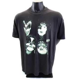 Rare Vintage 1980s Kiss Concert Tee T - Shirt Black Short Sleeve Kiss Army 4 Faces