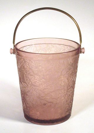 1928 1929 Rare Fostoria Oak Leaf Brocade Oakwood Ice Bucket Lilac Amethyst Glass