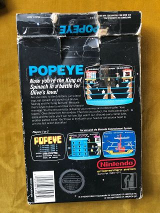 Popeye Complete CIB Nintendo 1985 RARE Hangtab NES Black Box RARE 6