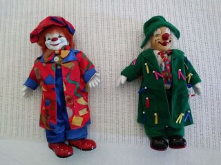 Rare Set Of Two (2) 12 - Inch Colorful Happy Clowns Ceramic Heads,  Hands & Shoes
