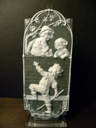A Rare Sage - Green Jasperware Plaque Of Children At Play In Neo - Classical Style
